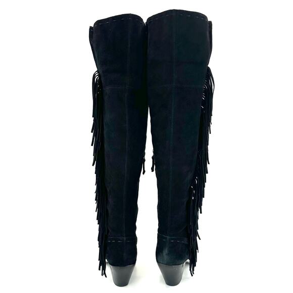 Sam Edelman Louella Black Over-The-Knee Boot Sz 8.5 Suede Fringes Fold-Over OTK - Picture 13 of 15